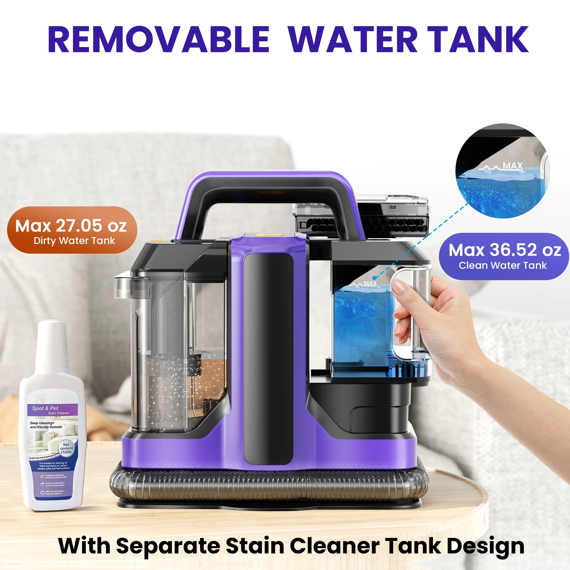 Upholstery Carpet Cleaner, Portable Spot Stain Cleaner - Includes 8.5Oz Deep Clean Pro Formula